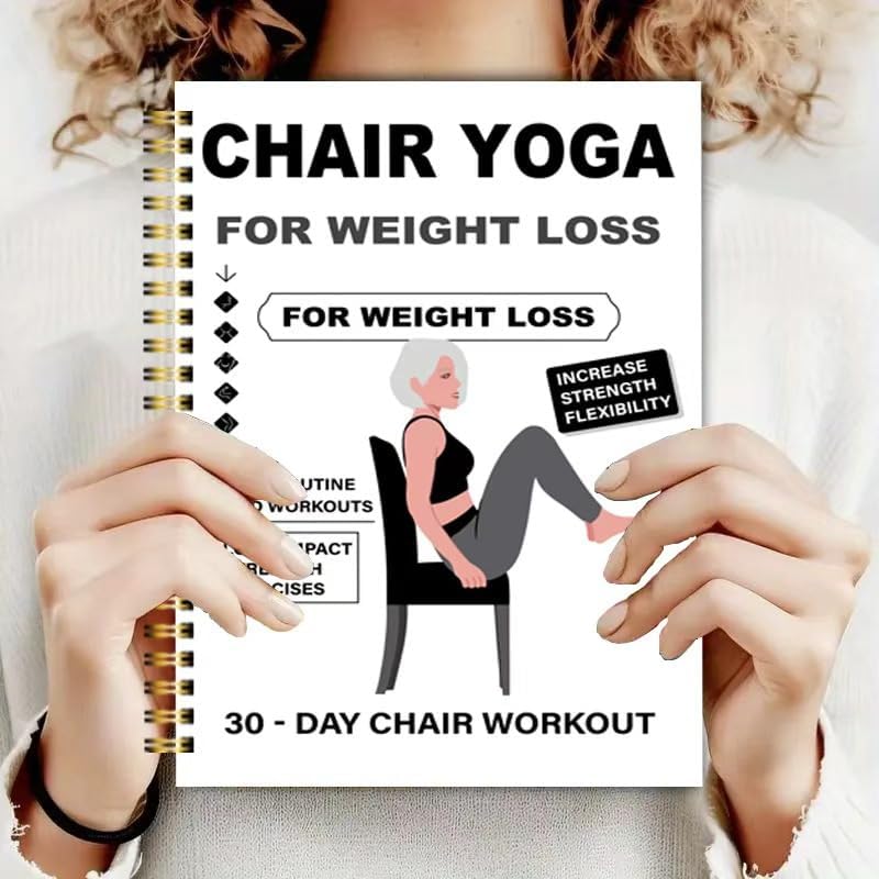 Chair Yoga for Seniors Over 60 Book & Chart, Chair Yoga for Weight Loss & Toning, 30-Day Challenge, Exercise Book for Seniors over 60 (Black)