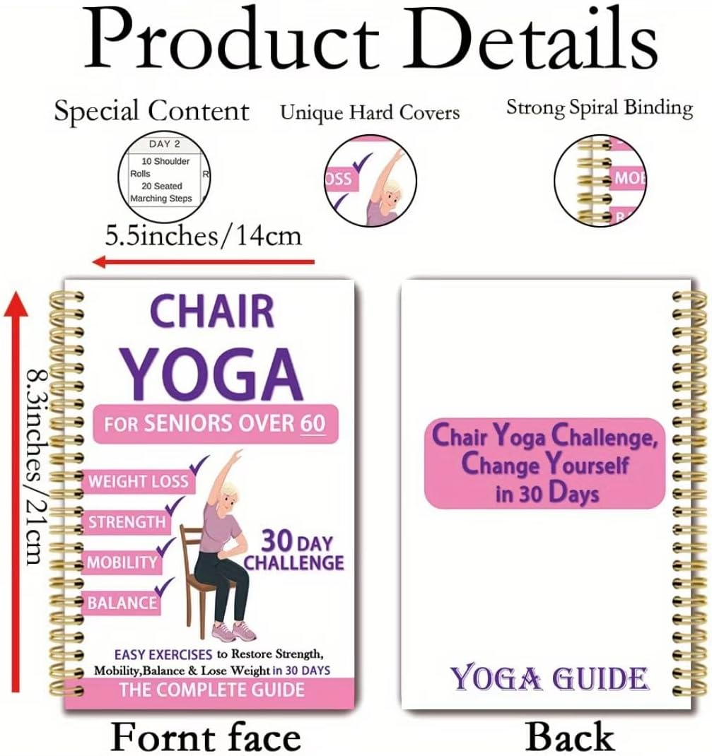 Chair Yoga for Seniors Over 60 Book & Chart, Chair Yoga for Weight Loss & Toning, 30-Day Challenge, Exercise Book for Seniors over 60 (Black)