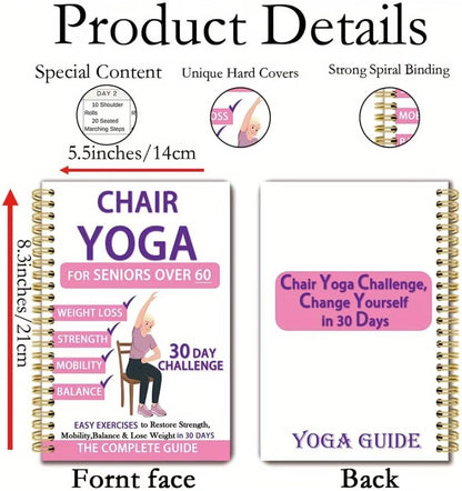 Chair Yoga for Seniors Over 60 Book & Chart, Chair Yoga for Weight Loss & Toning, 30-Day Challenge, Exercise Book for Seniors over 60 (Black)
