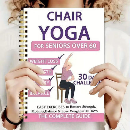 Chair Yoga for Seniors Over 60 Book & Chart, Chair Yoga for Weight Loss & Toning, 30-Day Challenge, Exercise Book for Seniors over 60 (Black)
