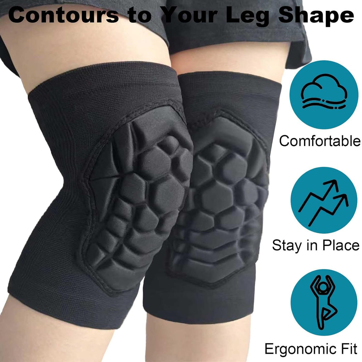 Men Women Knee Pads for Volleyball, Soft Breathable Elastic Sleeve, Black L