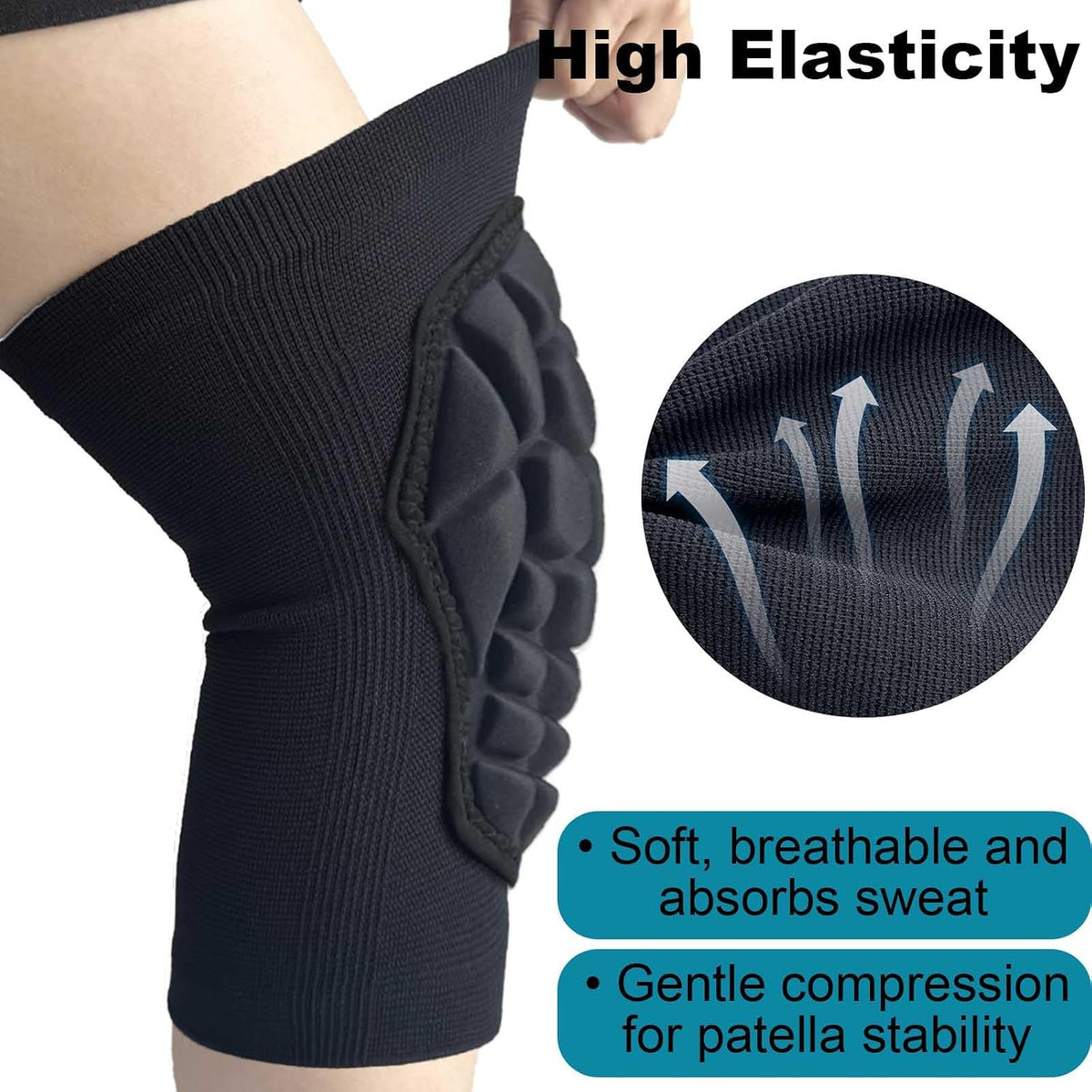 Men Women Knee Pads for Volleyball, Soft Breathable Elastic Sleeve, Black L