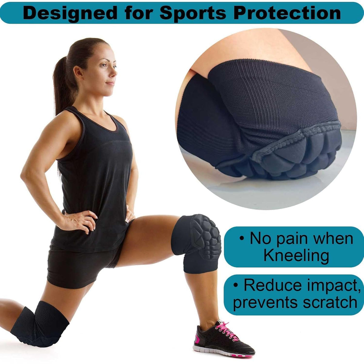 Men Women Knee Pads for Volleyball, Soft Breathable Elastic Sleeve, Black L