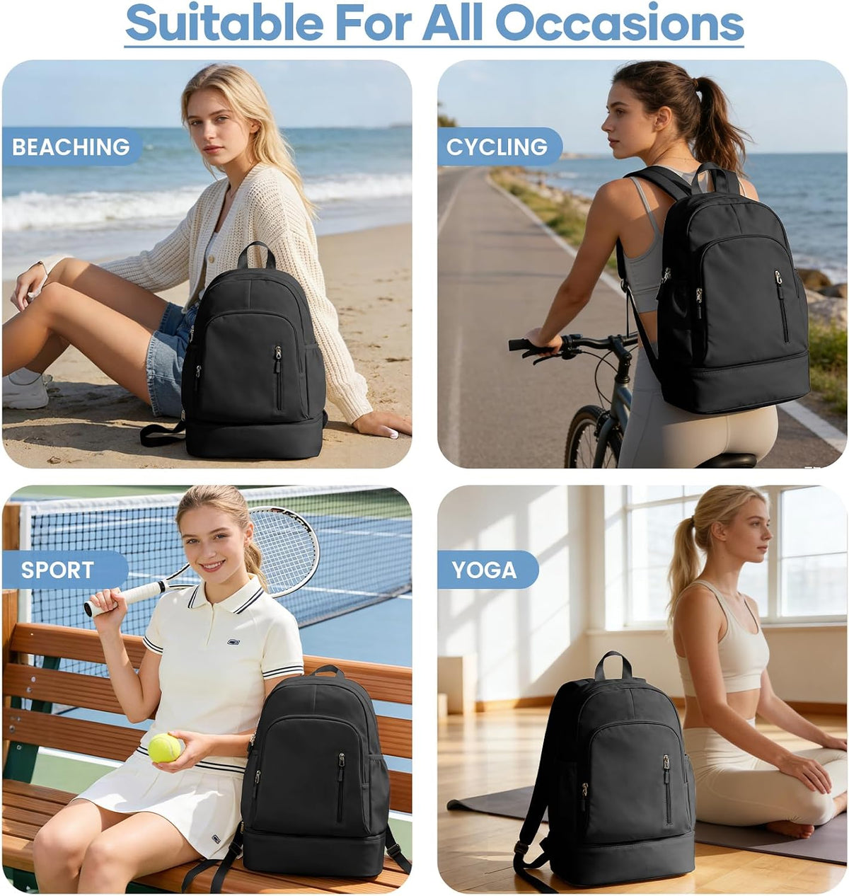 Gym Backpack for Women, Dance Volleyball Backpacks With Shoe Compartment