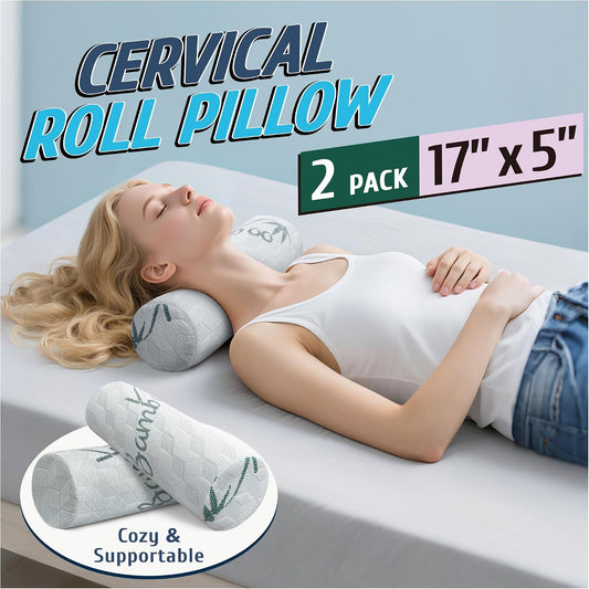 Cervical Roll Pillow, Cylinder Neck Pillow with Removable Washable Cover