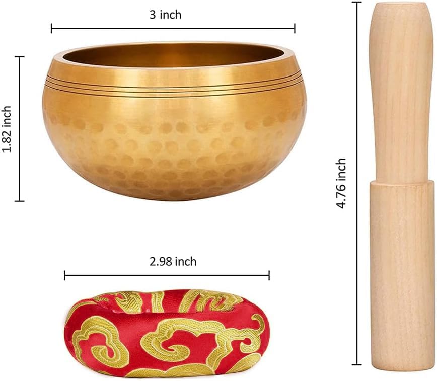 Tibetan Singing Bowl Set - Meditation Sound Bowl Cushion with Wooden Striker for Yoga, Meditation & Relaxation, Mindfulness,Chakra Healing, Stress Relief, Self-Regulation