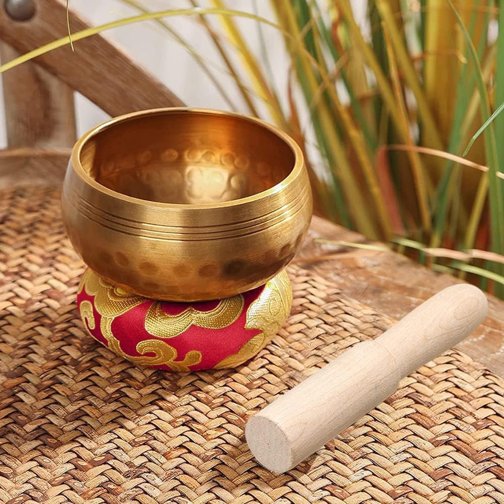Tibetan Singing Bowl Set - Meditation Sound Bowl Cushion with Wooden Striker for Yoga, Meditation & Relaxation, Mindfulness,Chakra Healing, Stress Relief, Self-Regulation
