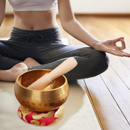 Tibetan Singing Bowl Set - Meditation Sound Bowl Cushion with Wooden Striker for Yoga, Meditation & Relaxation, Mindfulness,Chakra Healing, Stress Relief, Self-Regulation