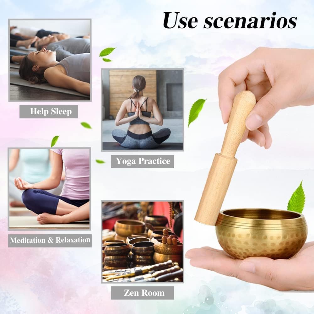 Tibetan Singing Bowl Set - Meditation Sound Bowl Cushion with Wooden Striker for Yoga, Meditation & Relaxation, Mindfulness,Chakra Healing, Stress Relief, Self-Regulation
