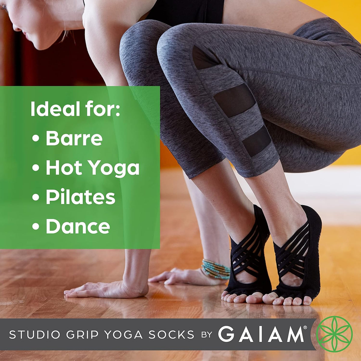 Grippy Studio Yoga Socks, Non-Slip, Open-Toe, One Size