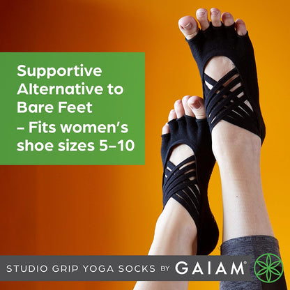 Grippy Studio Yoga Socks, Non-Slip, Open-Toe, One Size