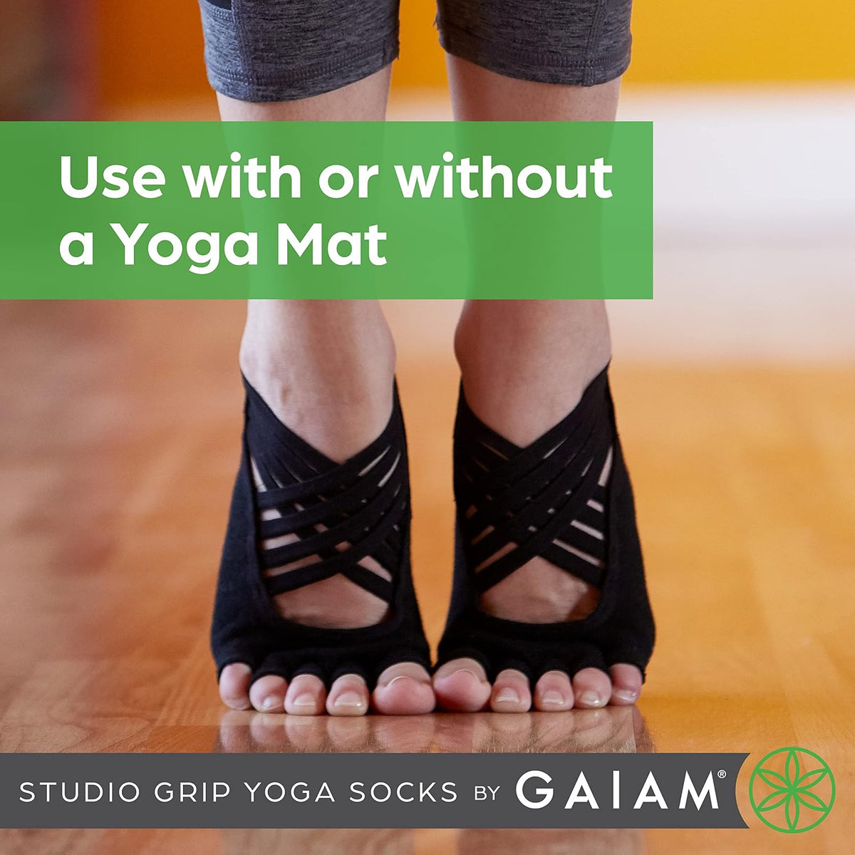 Grippy Studio Yoga Socks, Non-Slip, Open-Toe, One Size