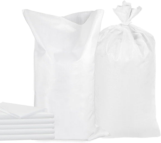 50 Pack Empty Sandbags with Ties,14x26 inches Woven Polypropylene Sand Bags with UV Protection(White)
