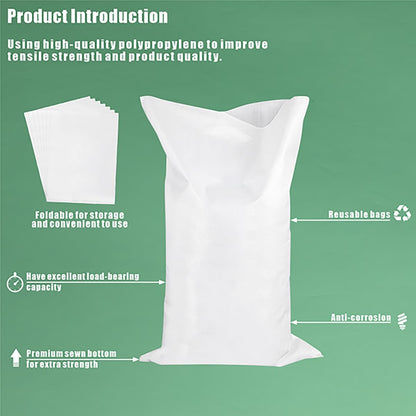 50 Pack Empty Sandbags with Ties,14x26 inches Woven Polypropylene Sand Bags with UV Protection(White)