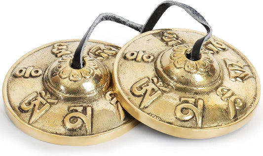 Tibetan Mantra Tingsha Cymbals - Om Mane Padme Hum - 6.3 cm Meditation Bells with Storage Case for Spiritual Healing & Mindfulness for Percussion Instrument - Spiritual Gift for Women