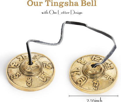 Tibetan Mantra Tingsha Cymbals - Om Mane Padme Hum - 6.3 cm Meditation Bells with Storage Case for Spiritual Healing & Mindfulness for Percussion Instrument - Spiritual Gift for Women