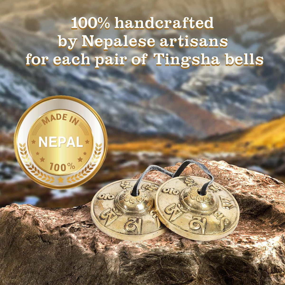 Tibetan Mantra Tingsha Cymbals - Om Mane Padme Hum - 6.3 cm Meditation Bells with Storage Case for Spiritual Healing & Mindfulness for Percussion Instrument - Spiritual Gift for Women