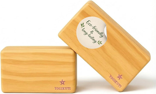 Solid Wooden Yoga Blocks Set of 2 | Premium Pine Wood Iyengar Yoga Blocks | Solid, Durable & Smooth Rounded Edges | Wooden Yoga Props for Stretching, Balance, Alignment & Home Studio Practice