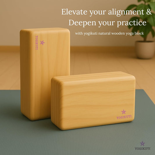 Solid Wooden Yoga Blocks Set of 2 | Premium Pine Wood Iyengar Yoga Blocks | Solid, Durable & Smooth Rounded Edges | Wooden Yoga Props for Stretching, Balance, Alignment & Home Studio Practice