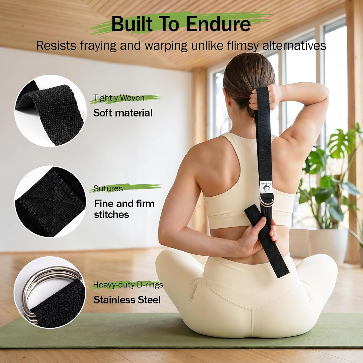 Slim Panda Yoga Strap for Stretching,Cotton Yoga Strap with Adjustable D-Ring Buckle,Non-Elastic Yoga Belt for Pilates,Gym Workouts,Physical Therapy,Improve Flexibility