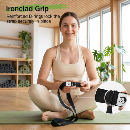 Slim Panda Yoga Strap for Stretching,Cotton Yoga Strap with Adjustable D-Ring Buckle,Non-Elastic Yoga Belt for Pilates,Gym Workouts,Physical Therapy,Improve Flexibility