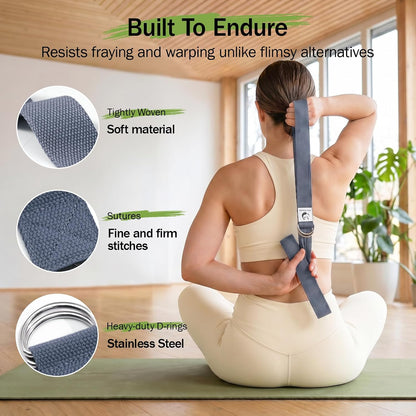 Slim Panda Yoga Strap for Stretching,Cotton Yoga Strap with Adjustable D-Ring Buckle,Non-Elastic Yoga Belt for Pilates,Gym Workouts,Physical Therapy,Improve Flexibility