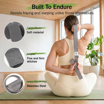 Slim Panda Yoga Strap for Stretching,Cotton Yoga Strap with Adjustable D-Ring Buckle,Non-Elastic Yoga Belt for Pilates,Gym Workouts,Physical Therapy,Improve Flexibility