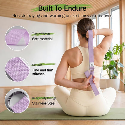 Slim Panda Yoga Strap for Stretching,Cotton Yoga Strap with Adjustable D-Ring Buckle,Non-Elastic Yoga Belt for Pilates,Gym Workouts,Physical Therapy,Improve Flexibility