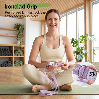 Slim Panda Yoga Strap for Stretching,Cotton Yoga Strap with Adjustable D-Ring Buckle,Non-Elastic Yoga Belt for Pilates,Gym Workouts,Physical Therapy,Improve Flexibility