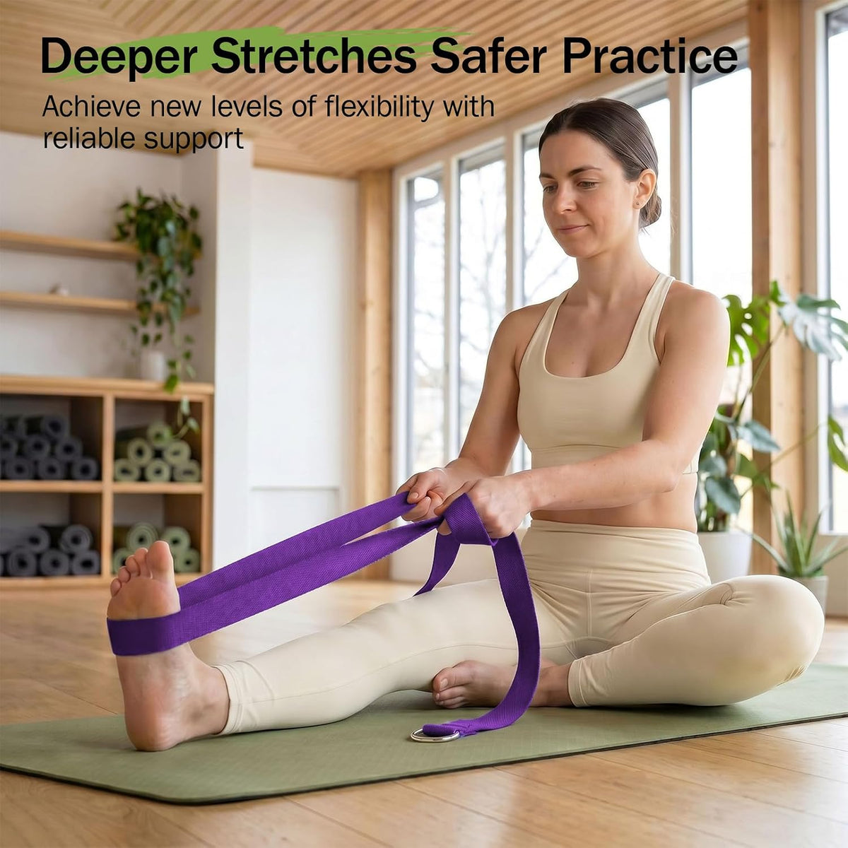 Slim Panda Yoga Strap for Stretching,Cotton Yoga Strap with Adjustable D-Ring Buckle,Non-Elastic Yoga Belt for Pilates,Gym Workouts,Physical Therapy,Improve Flexibility