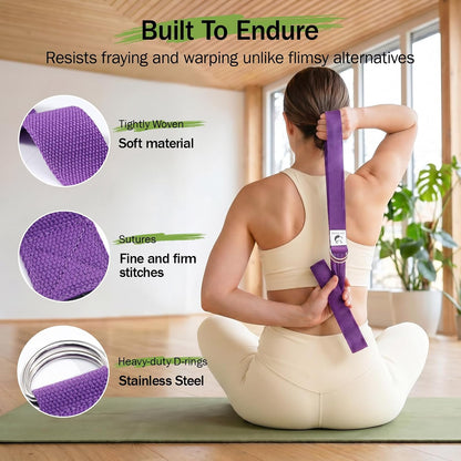 Slim Panda Yoga Strap for Stretching,Cotton Yoga Strap with Adjustable D-Ring Buckle,Non-Elastic Yoga Belt for Pilates,Gym Workouts,Physical Therapy,Improve Flexibility