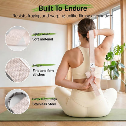 Slim Panda Yoga Strap for Stretching,Cotton Yoga Strap with Adjustable D-Ring Buckle,Non-Elastic Yoga Belt for Pilates,Gym Workouts,Physical Therapy,Improve Flexibility