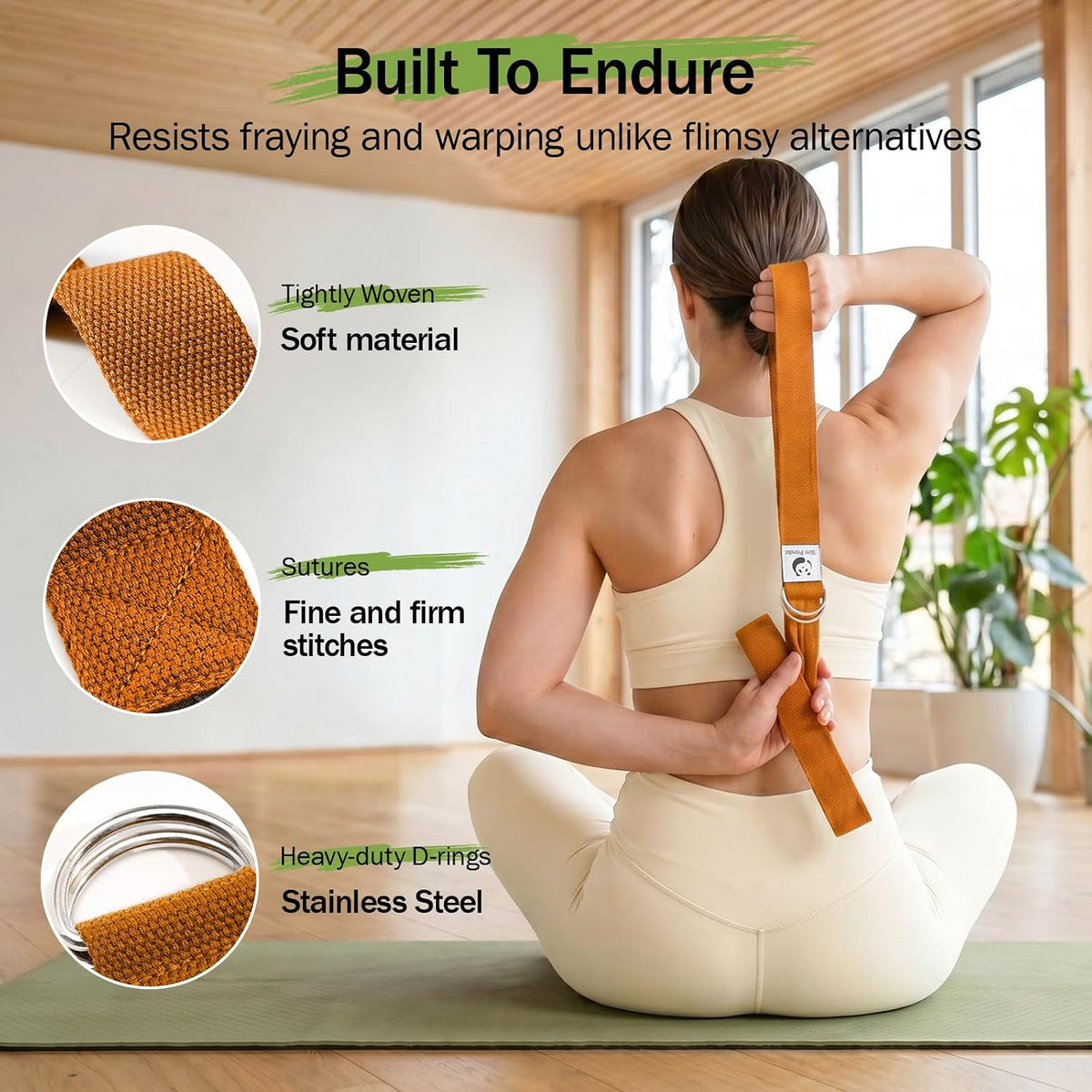 Slim Panda Yoga Strap for Stretching,Cotton Yoga Strap with Adjustable D-Ring Buckle,Non-Elastic Yoga Belt for Pilates,Gym Workouts,Physical Therapy,Improve Flexibility