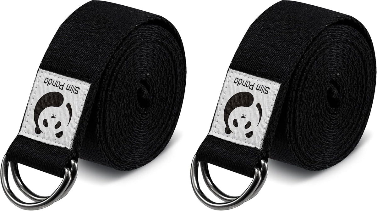 Slim Panda Yoga Strap for Stretching,Cotton Yoga Strap with Adjustable D-Ring Buckle,Non-Elastic Yoga Belt for Pilates,Gym Workouts,Physical Therapy,Improve Flexibility