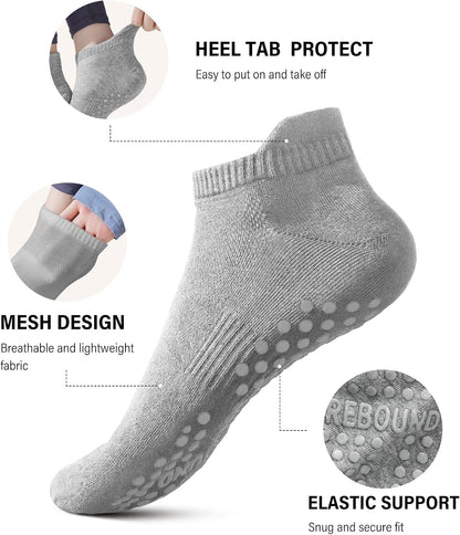 Pilates Socks with Grips for Women Yoga Socks Non Slip Barre Hospital Socks 6-Pairs Grippy Ankle Socks