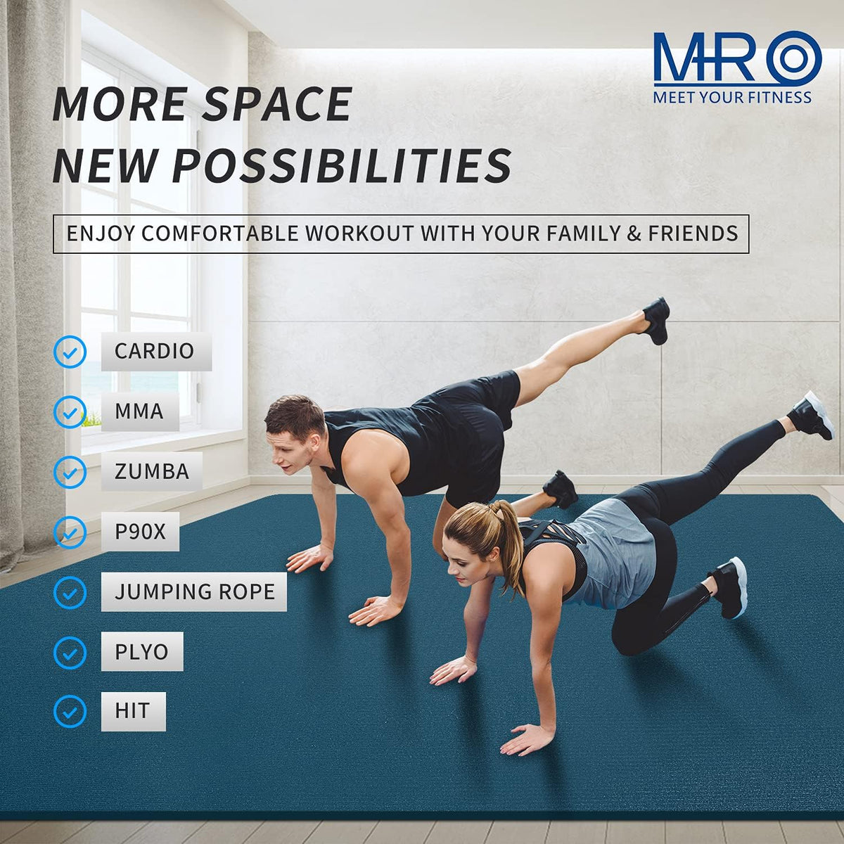 Extra Large Exercise Mat 15'x6'/12'x6'/9'x6'(7mm)