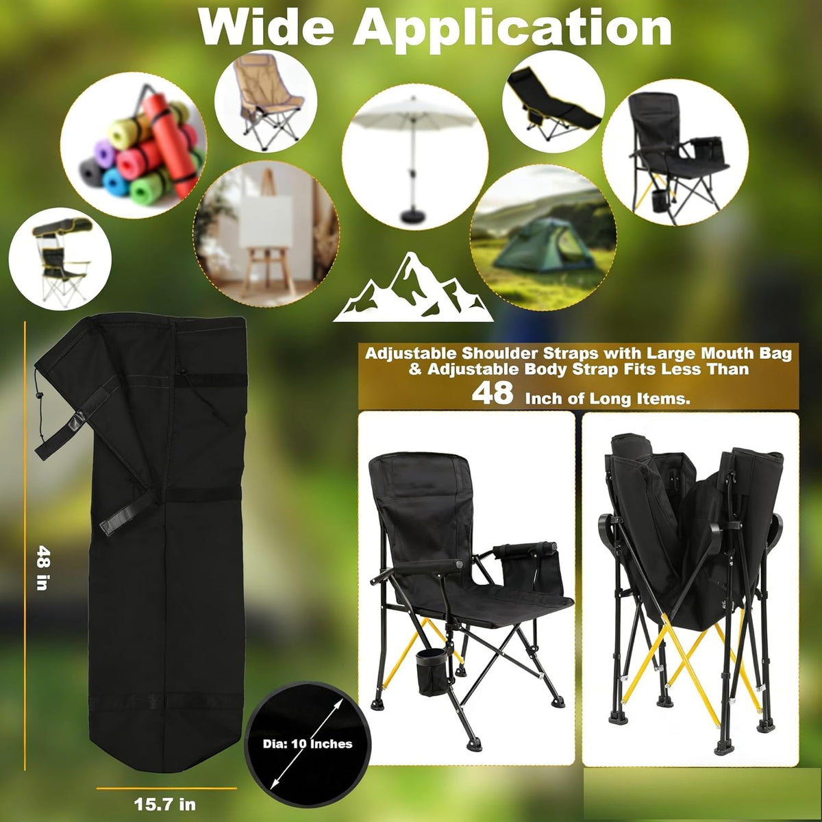 600D Oxfored Fabric Camping Chair Bag Replacement Durable Water Resistant Carrying Strap with Handle and Large Open Mouth (2 Pack, Grey, XL)