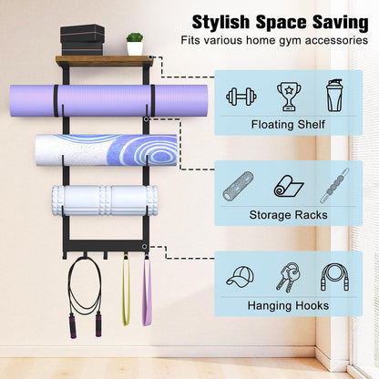 Home Gym Storage Rack for Yoga Mat Holder Wall Mount