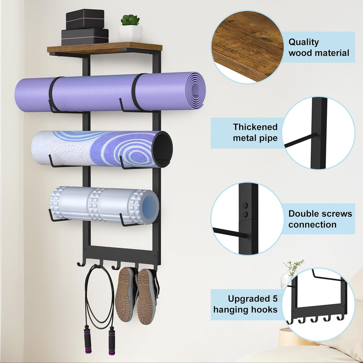 Home Gym Storage Rack for Yoga Mat Holder Wall Mount