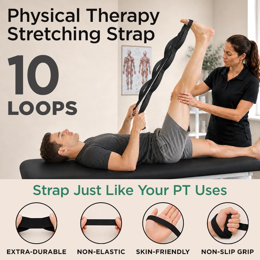 Stretching Strap with 10 Loops for Physical Therapy & Rehab