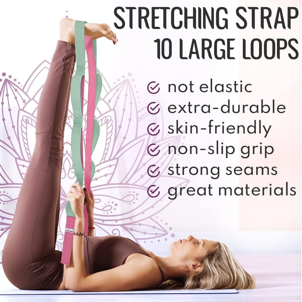 Stretching Strap with 10 Loops for Physical Therapy & Rehab