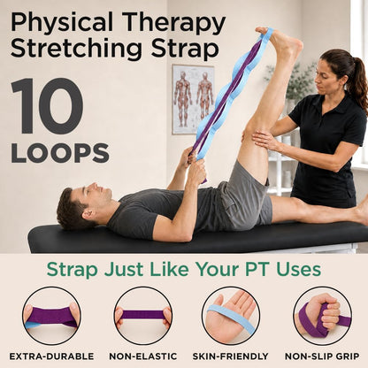 Stretching Strap with 10 Loops for Physical Therapy & Rehab