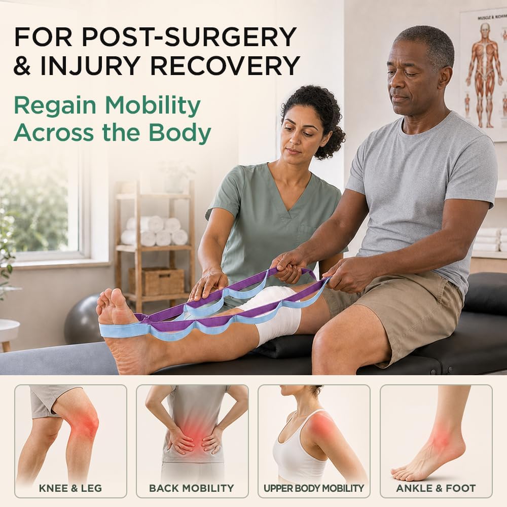 Stretching Strap with 10 Loops for Physical Therapy & Rehab