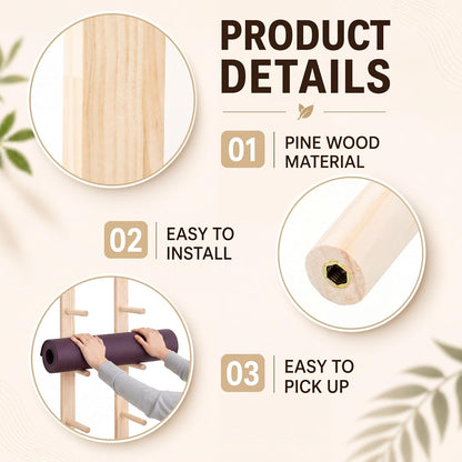 Cinnvoice 5 Tier Wooden Yoga Mat Holder Wall Mount, Adjustable Width
