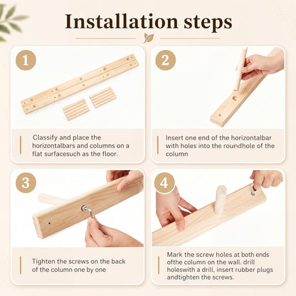 Cinnvoice 5 Tier Wooden Yoga Mat Holder Wall Mount, Adjustable Width