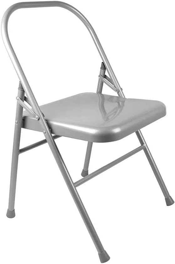 Yoga Chair | Reinforced Folding | Silver Steel | Supports Yoga Backbends, Twists, & Shoulder Stands