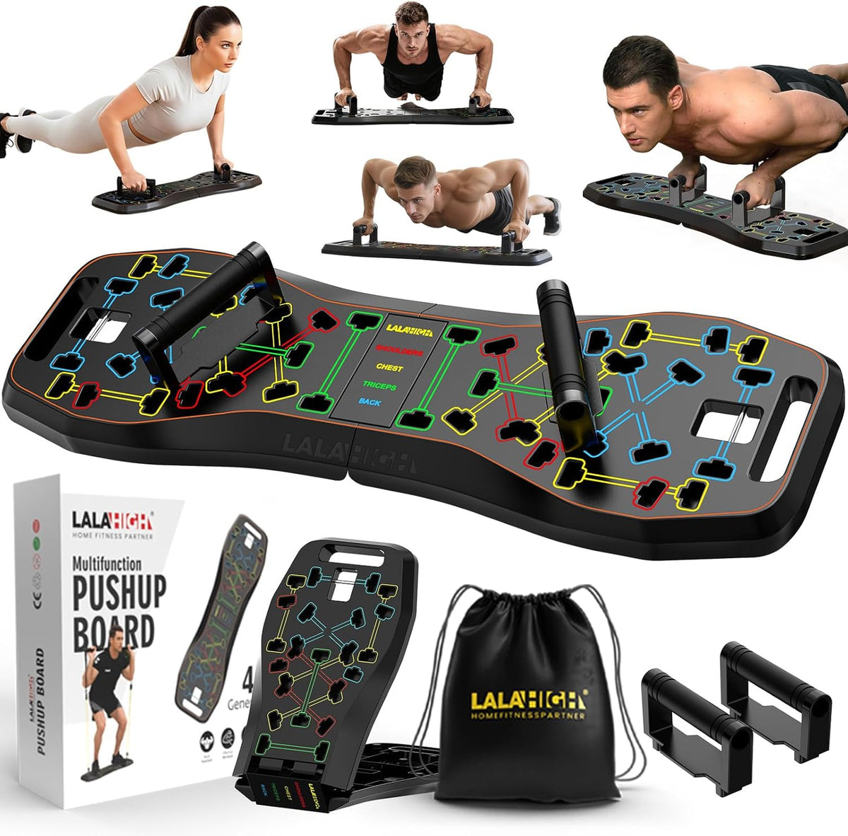 Push Up Board,36 in 1 Home Gym Equipment with Ab Roller Wheel & Resistance Bands, Portable Foldable Workout Board for Full Body Strength Training Men Women,Gift for Boyfriend