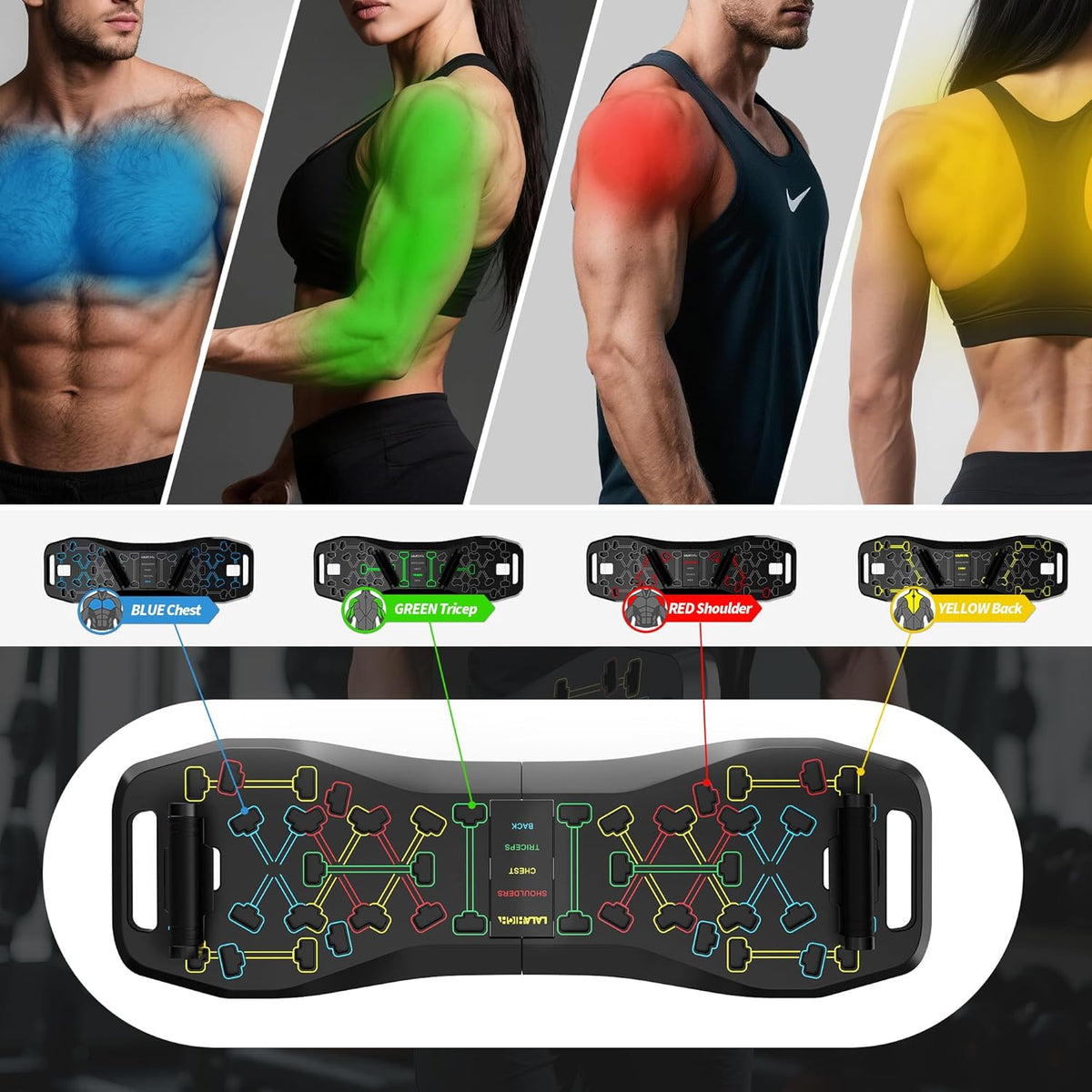 Push Up Board,36 in 1 Home Gym Equipment with Ab Roller Wheel & Resistance Bands, Portable Foldable Workout Board for Full Body Strength Training Men Women,Gift for Boyfriend