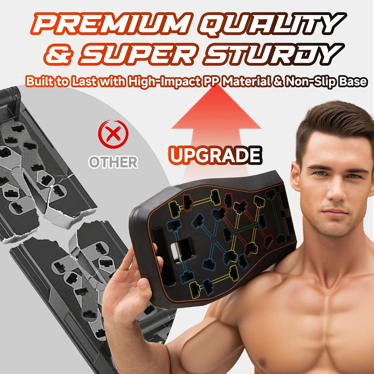 Push Up Board,36 in 1 Home Gym Equipment with Ab Roller Wheel & Resistance Bands, Portable Foldable Workout Board for Full Body Strength Training Men Women,Gift for Boyfriend
