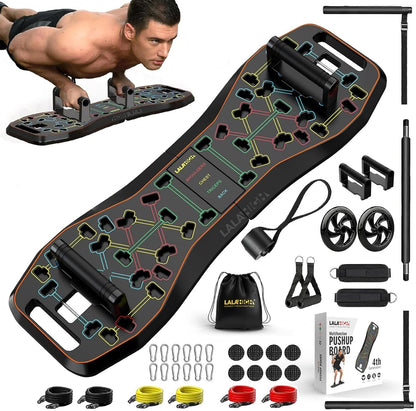 Push Up Board,36 in 1 Home Gym Equipment with Ab Roller Wheel & Resistance Bands, Portable Foldable Workout Board for Full Body Strength Training Men Women,Gift for Boyfriend